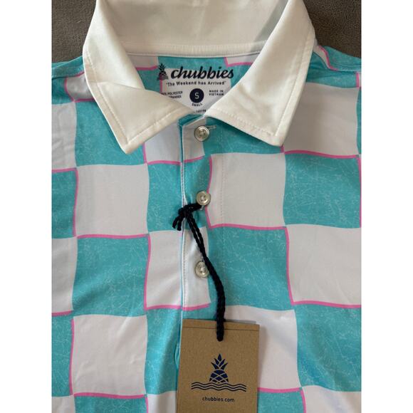 NWT Chubbies Size Small The Pawn Short Sleeve Performance Checkered Polo Shirt - Picture 3 of 4
